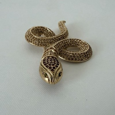 Vintage Carolee Brooch Snake Pave Brown Rhinestones Signed Gold Tone 80s 90s