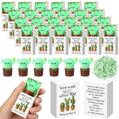 Wettarn 24 Sets Work Appreciation Gifts Cactus Stress Cactus, Green 