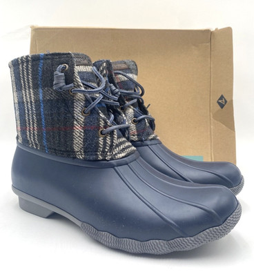 Sperry SALTWATER Women's NEW Ankle Boots Plaid Navy US Size 10