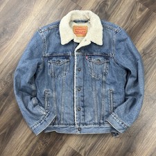Levi's Denim Blue Jean Trucker Jacket with Sherpa Fleece Lining Mens Small