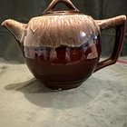 USA 1088 Nelson McCoy Stoneware Drip Glaze Tea Pot 6 Cup Brown/Beige w/ Lid