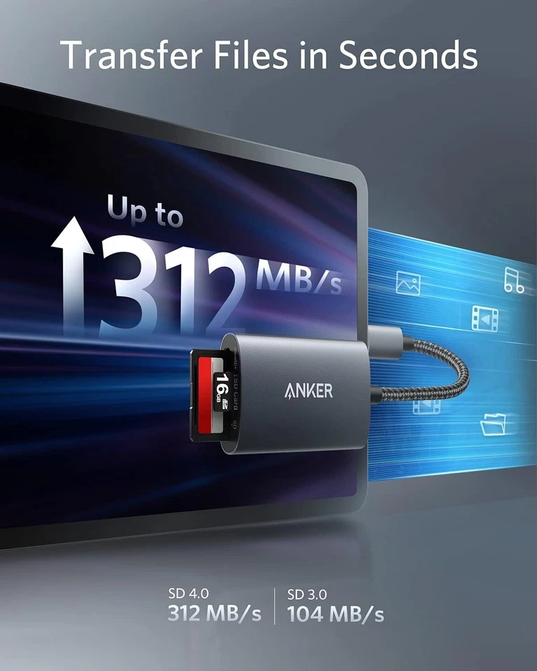 Anker USB-C SD 4.0 Card Reader, PowerExpand+ 2-in-1 Memory Gray  - Image 4 of 4