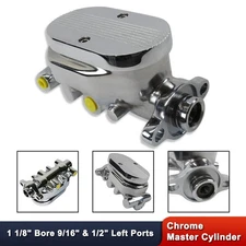 Chrome Aluminum Finned Top Master Cylinder 1 1/8" Bore 9/16" & 1/2" Left Ports