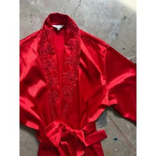 Vintage Red Soft satin Robe, Embroidered