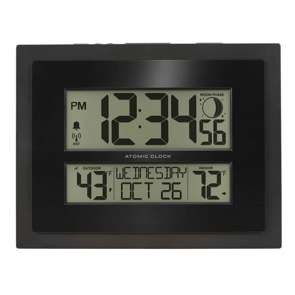 Digital Atomic Clock Plastic Outdoor Temp Moon Phase Home Office - Image 3 of 4
