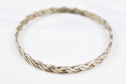 Mexican Coin Silver 800 Woven Bangle Bracelet 8 in Marked Mexico Vintage - Picture 1 of 7