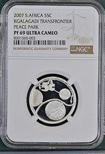 South Africa 2007 5C Silver Kgalagadi Transfrontier Peace Park PF 69 ULTRA CAMEO
