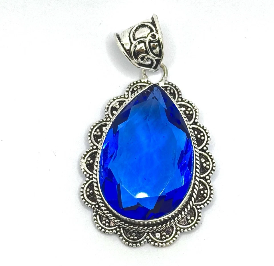 Кулон в винтажном стиле с каплей — создан синий камень | серебристый тон | 14,67 г, 4 см - Изображение 3 из 4