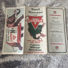 Carte routière publicitaire vintage années 1940 Conoco pétrole essence recensement Montana éléphant 