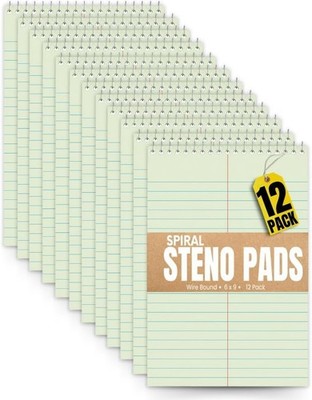 1InTheOffice Steno Pads 6x9, Steno Pads, Spiral Steno Pads, Gregg Rule, Green...