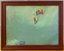 Framed French Figures Countryside Landscape Modern Cubist Original Oil 18”x24”