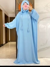 New Ramadan Muslim Two Hats Abaya Dubai Turkey Islam Prayer Clothes Solid Cotton
