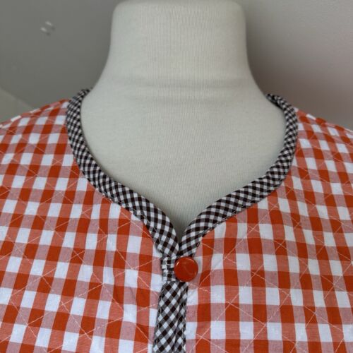 La Veste Waistcoat Size L Orange Brown Gingham Cotton Quilted Jacket Button Up - Picture 2 of 9