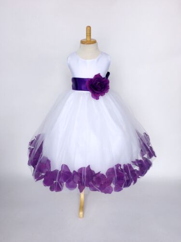 White Tulle Rose Petal Dress Easter Birthday Spring Summer Pageant Satin #24 - Picture 58 of 177