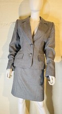 VTG Yves Saint Laurent Womens Wool Charcoal Houndstooth Print Skirt Suit Size M