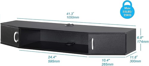 Black Floating TV Stand with Hidden Cabinet & Shelves - Modern Media Console - Picture 9 of 11