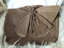 Vintage Susan Gail Brown Pebbled Leather Ruffle Clutch Handbag Mint Condition 