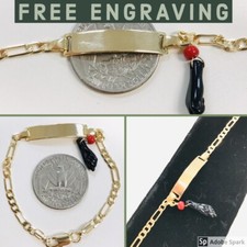 18k Gold Plated Azabache , Baby ID Bracelet Free Engraving, Pulsera para Bebe