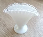 Vintage Fenton Silver Crest Ruffled Fan Vase Milk Glass White