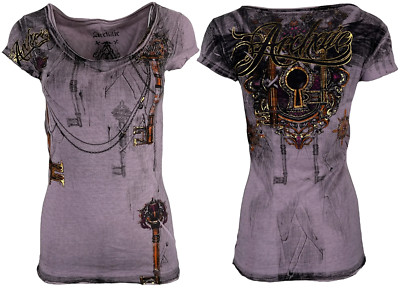 Archaic by Affliction Women's T-shirt Tainted Lover Biker Tattoo