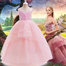 Kids 2024 Halloween Movie Wicked Cosplay Glinda Girls Pink Dress Wizard Costume