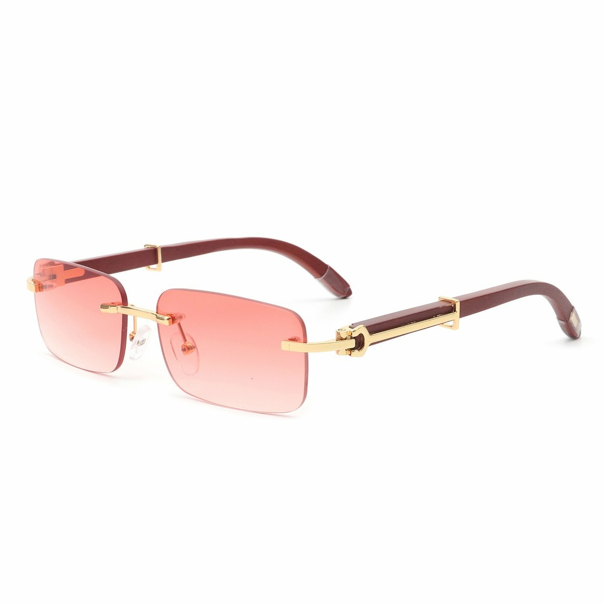 Retro Rimless Rectangle Sunglasses with UV Protection High Quality Pink Tinted Lens Retro Rectangle Rimless  main image 3