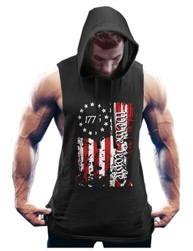 Men's Workout Hooded Tank Tops Bodybuilding Muscle Cut Off T Large ...