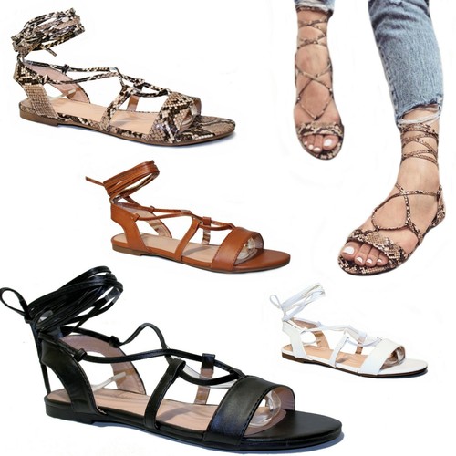 Scarpe donna Sandali Alla Schiava Lacci Flat Bassi Sandaletti Gladiatore  D07 | eBay