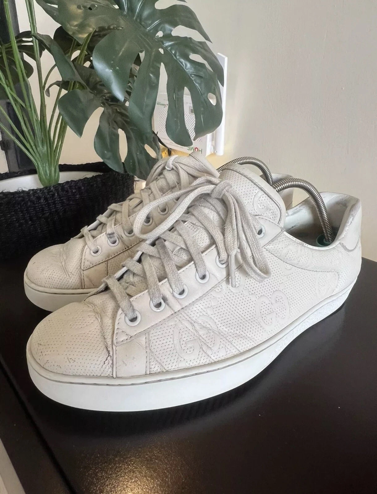 Baskets homme GUCCI veau GG tennis en relief Ace blanc mystique US 7,5