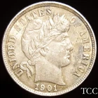 1901 P BARBER DIME ~ LUSTROUS, TONED 10c COIN ~ FREE SHIPPING ~ TCC