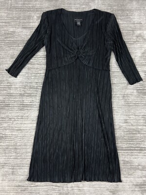 Connected Apparel Dress Womens 8 Black Polyester 3/4 Sleeve Padded Midi Crinkle