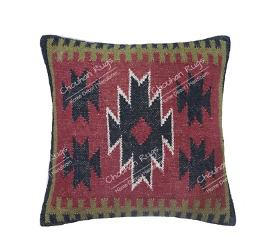 Chouhan Rugs Set Of 5 Wool & Jute Throw Pillow Covers – 18x18 Inch, Bohemian Handwoven (India)