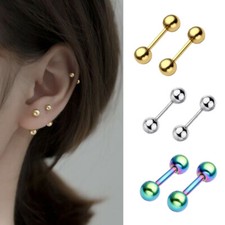 Womens Small Tiny Round Ball Screw Back Stud Earrings Surgical Steel 3/4/5mm