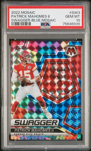 2022 Panini Mosaic Patrick Mahomes Swagger Blue Prizm #/99 PSA 10 Chiefs SP