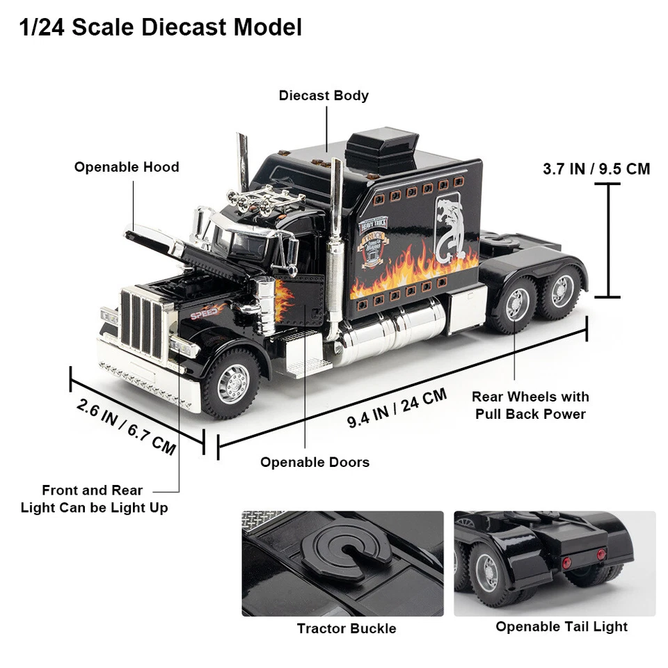 1:24 Diecast Vehicle for Peterbilt Heavy Truck 389 Model Truck Toy Sound Light - Image 2 of 4