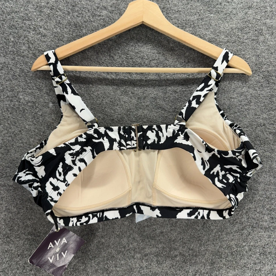 Nuevo Top de Bikini Ava & Viv para Mujer 18W Plus Negro Floral Push Up Sin Mangas Traje de Baño Foto 2 de 4