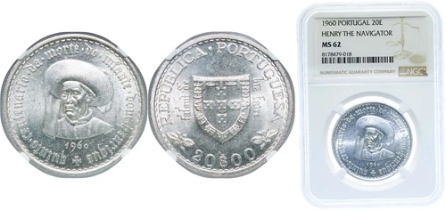Portugal 1960 20 Escudos Silver 800 NGC MS 62