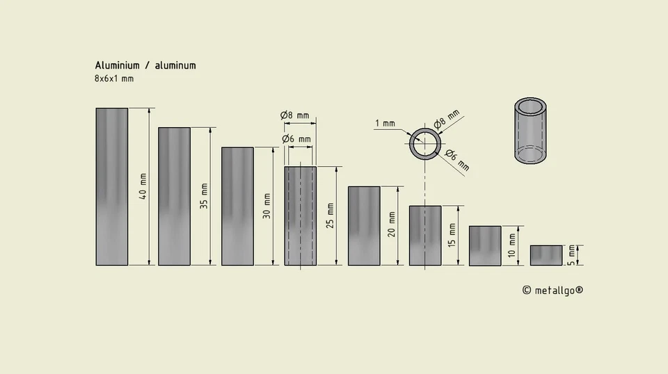 Aluminium Distanzhülsen, ohne Innengewinde, bis M6 durchsteckbar, 8x6x1 mm - Bild 2 von 4