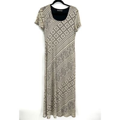GIORGIO SANT' ANGELO Vintage Cream Gold Metallic Scoop Neck Maxi Dress Medium