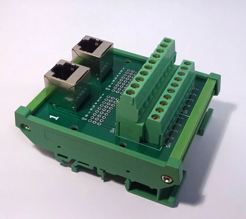 Dual RJ45 Jack Connector Breakout Adaptor DIN Rail Mount 2x RJ-45 : UK Seller