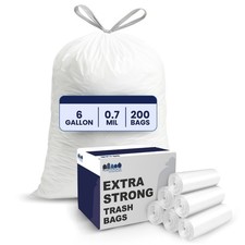 Plasticplace 6 Gallon Drawstring Trash Bags - White, Case of 200 Bags