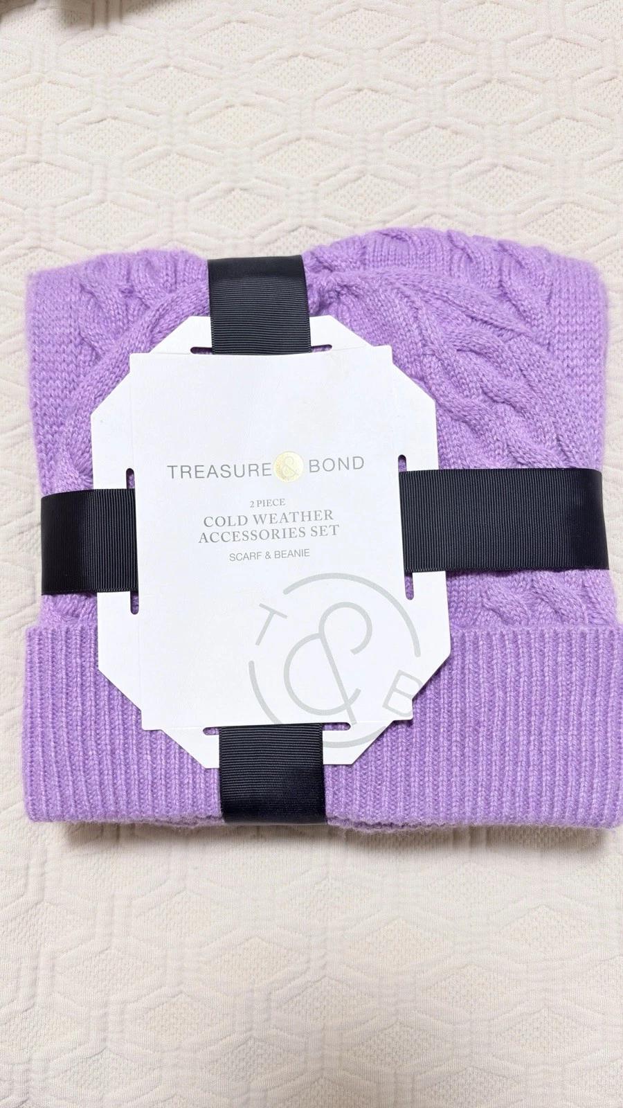 Treasure & Bond Scarf Beanie Set Purple Knit Cold Weather 2 Piece NWT