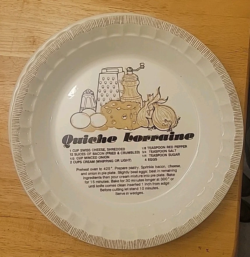 Royal China Jeannette QUICHE LORRAINE Recipe Ceramic Pie Plate Dish 11” Granny