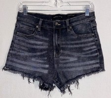 Kendall Kylie Drifter High Rise Black Denim Shorts Raw Hem Size 7/28