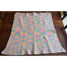 Handmade crocheted baby blanket featuring a pastel multicolored yarnAppx 29x29  