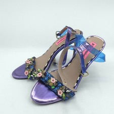 Betsey Johnson Women's Size 7 Heels Purple Metallic Floral Slingback Sandals