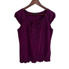 Banana Republic Purple Cap Sleeve Ruffle Detail Blouse Top Women's Small