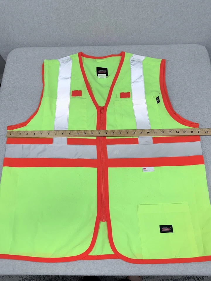 Genuine Dickies Safety Vest Mens XL Hi Vis Yellow 3M Reflective Zip Class 2 - Image 3 of 4