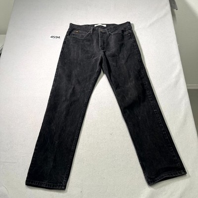 Lee Jeans Men 36x32 Black Denim Dark Wash Pockets Regular Fit Straight Leg
