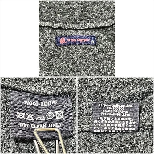 45rpm Charcoal Wool Mock Neck Collarless Jacket Embroidered Japan Size 3 image 9